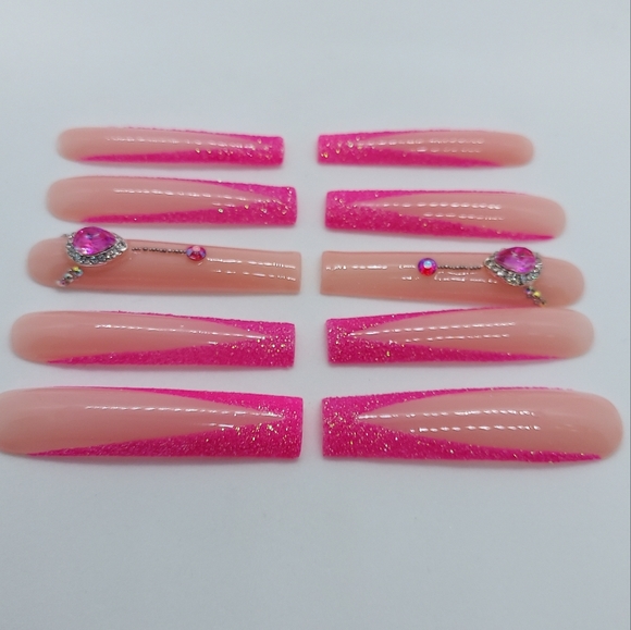 XXXL Pink Sugared French Press on Nails - Picture 4 of 8